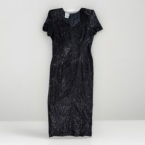 New 90s Formal Black Maxi Sheath Dress Size 14 Silk Sequin Beaded Wedding Prom